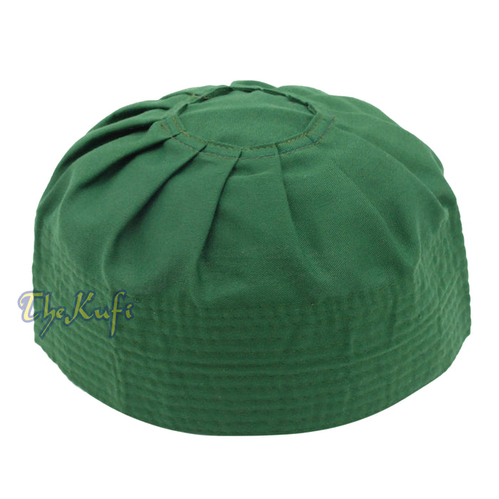 Muslim Prayer Dark Green Kufi Hat Pleated-top Fabric Handmade Taqiyah Islamic