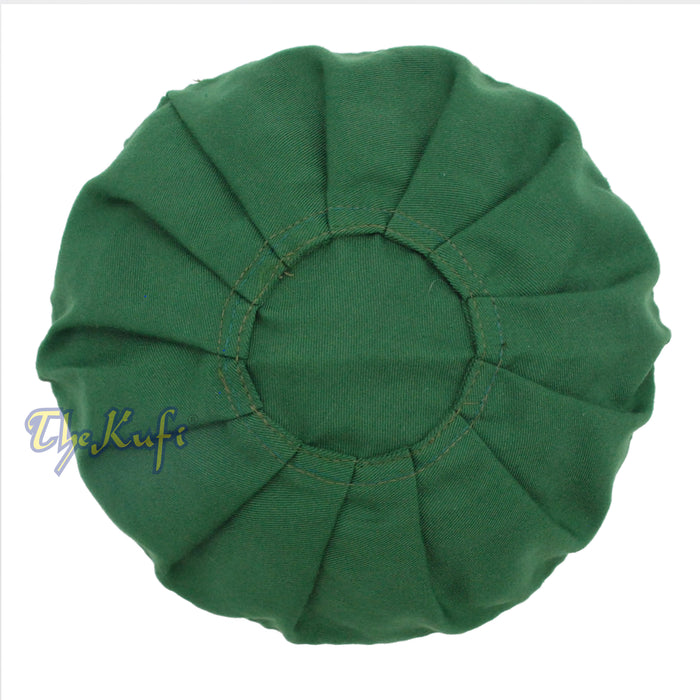 Muslim Prayer Dark Green Kufi Hat Pleated-top Fabric Handmade Taqiyah Islamic