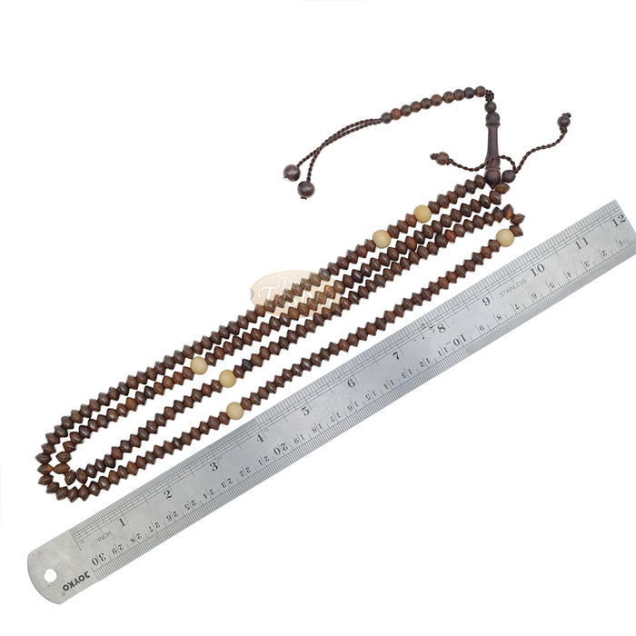 Naqshbandi Tasbih Tamarind Wood 5x8 mm Saucer 8 mm with Yellow Citrus Dividers