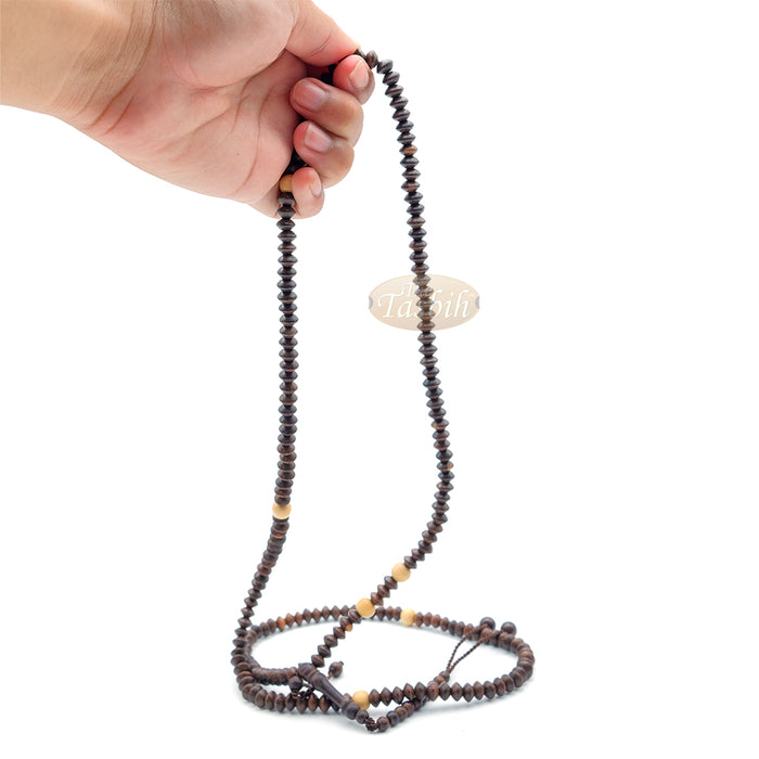 Naqshbandi Tasbih Tamarind Wood 5x8 mm Saucer 8 mm with Yellow Citrus Dividers