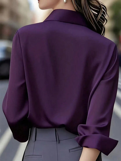 New Solid Color French Style Women's Shirt, Long Sleeve, Hidden Button Placket, Professional Work Shirt Spring