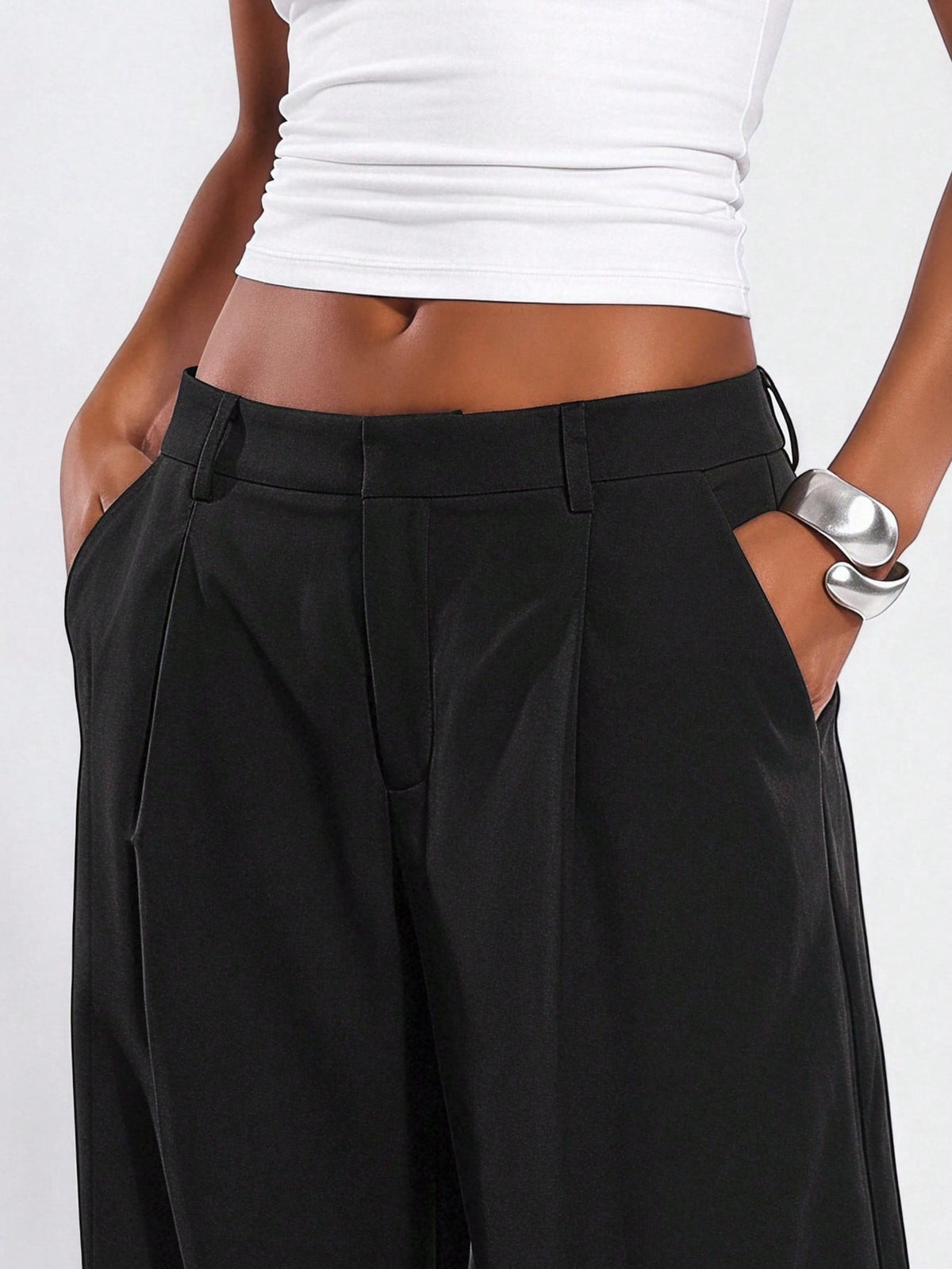 Normani Autumn Teachers' Day Prom Business Graduation Casual Modest Classy Country Y2k Women's Solid Color Wide Leg Long Pants Office Work Black