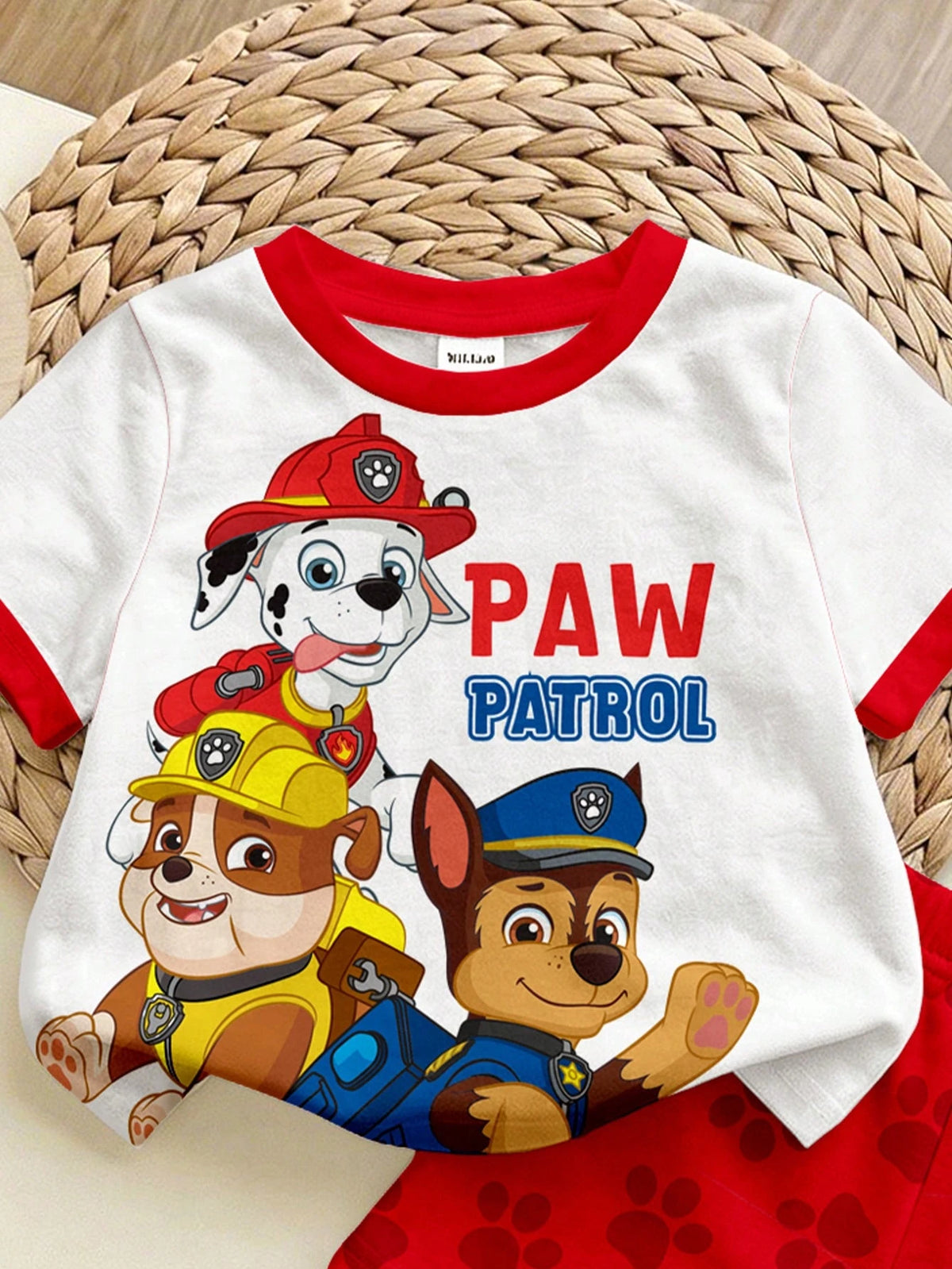 PAW Patrol Baby Boy Casual Minimalist, Soft And Comfortable, Classic Cute Cartoon Animation Pattern Print, Cute Puppy Round Neck Short Sleeve T-Shirt And Shorts 2-Piece Set, Suitable For Sprin