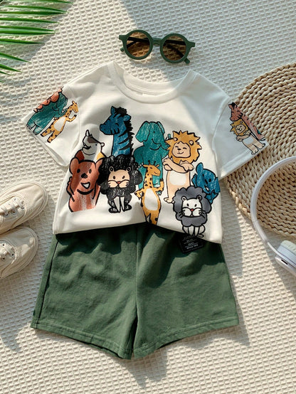 PAW Patrol Baby Boy Casual Minimalist, Soft And Comfortable, Classic Cute Cartoon Animation Pattern Print, Cute Puppy Round Neck Short Sleeve T-Shirt And Shorts 2-Piece Set, Suitable For Sprin