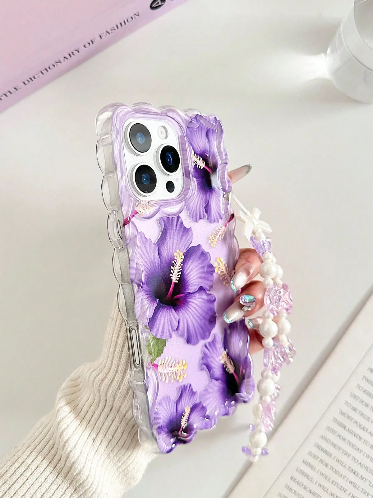 Pearl Floral Painted Braided Transparent Shockproof Thick Painted Phone Case Compatible With IPhone 17/17 Pro/17 Pro Max/16/14, Candy-Colored 15, XS, 7/8 Plus, XR, 7/8, SE2, Printed Compatible With IP