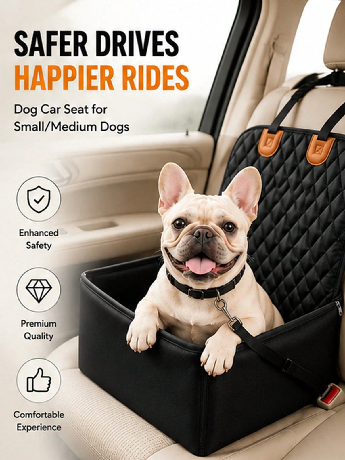 Pet Car Booster Seat – Breathable Travel Model; Features A Thickened, Shape-Retaining, Waterproof, And Scratch-Resistant Design With An Adjustable Safety Tether; Specially Designed For Small Dogs And