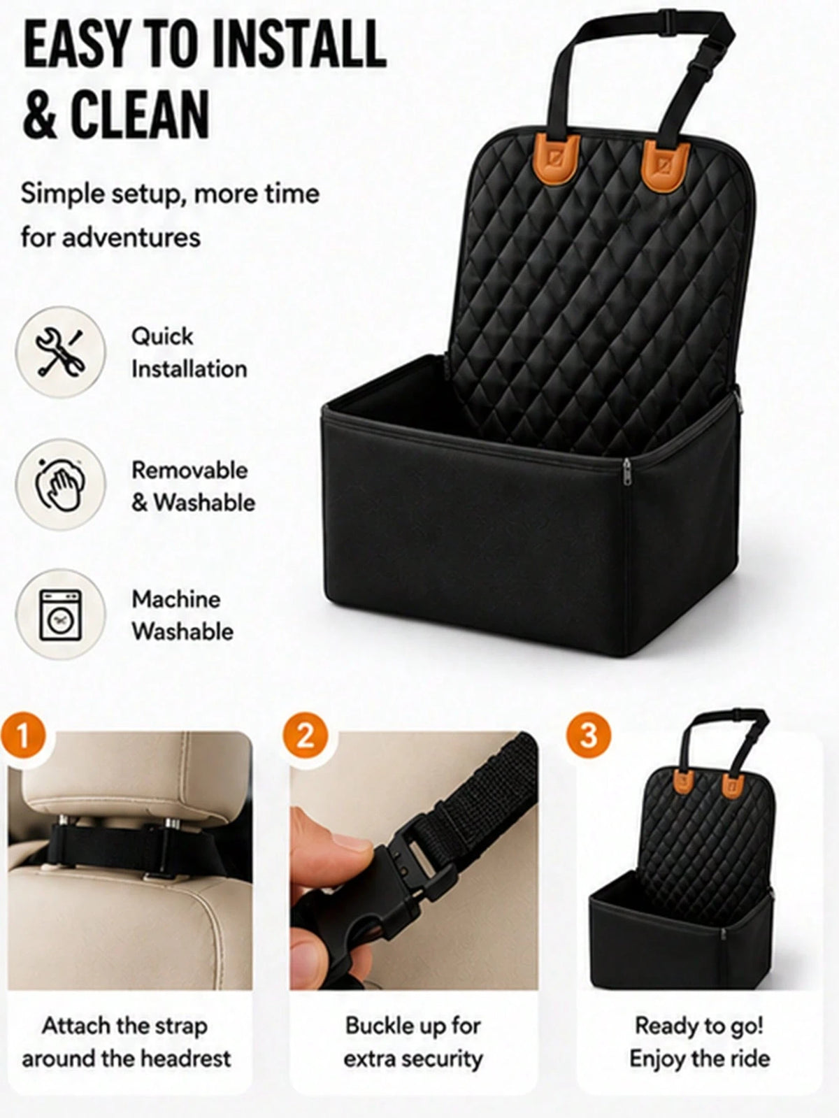 Pet Car Booster Seat – Breathable Travel Model; Features A Thickened, Shape-Retaining, Waterproof, And Scratch-Resistant Design With An Adjustable Safety Tether; Specially Designed For Small Dogs And