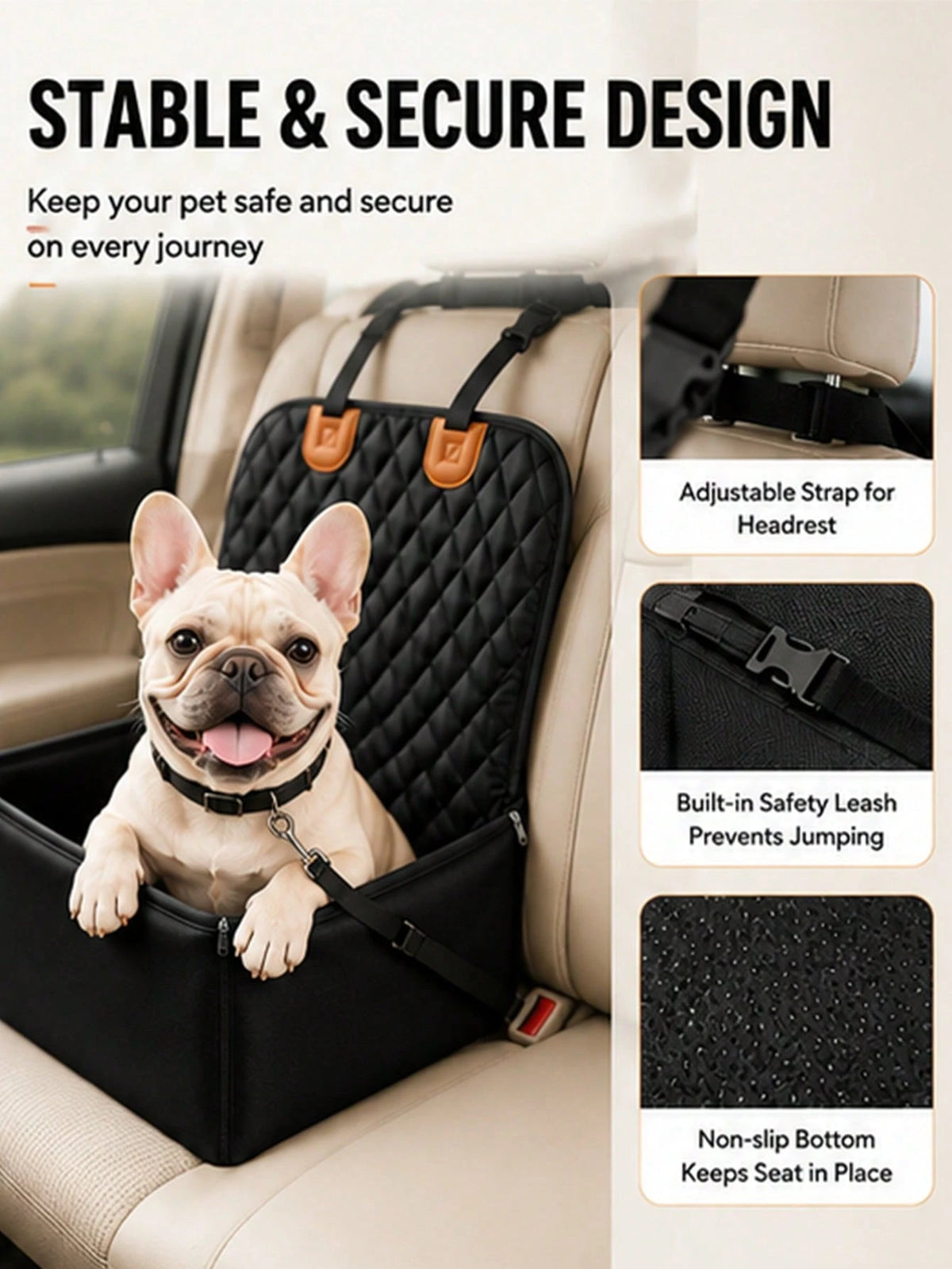 Pet Car Booster Seat – Breathable Travel Model; Features A Thickened, Shape-Retaining, Waterproof, And Scratch-Resistant Design With An Adjustable Safety Tether; Specially Designed For Small Dogs And