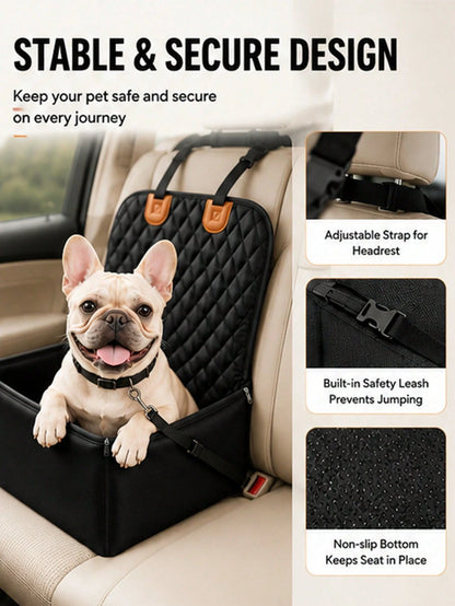 Pet Car Booster Seat – Breathable Travel Model; Features A Thickened, Shape-Retaining, Waterproof, And Scratch-Resistant Design With An Adjustable Safety Tether; Specially Designed For Small Dogs And