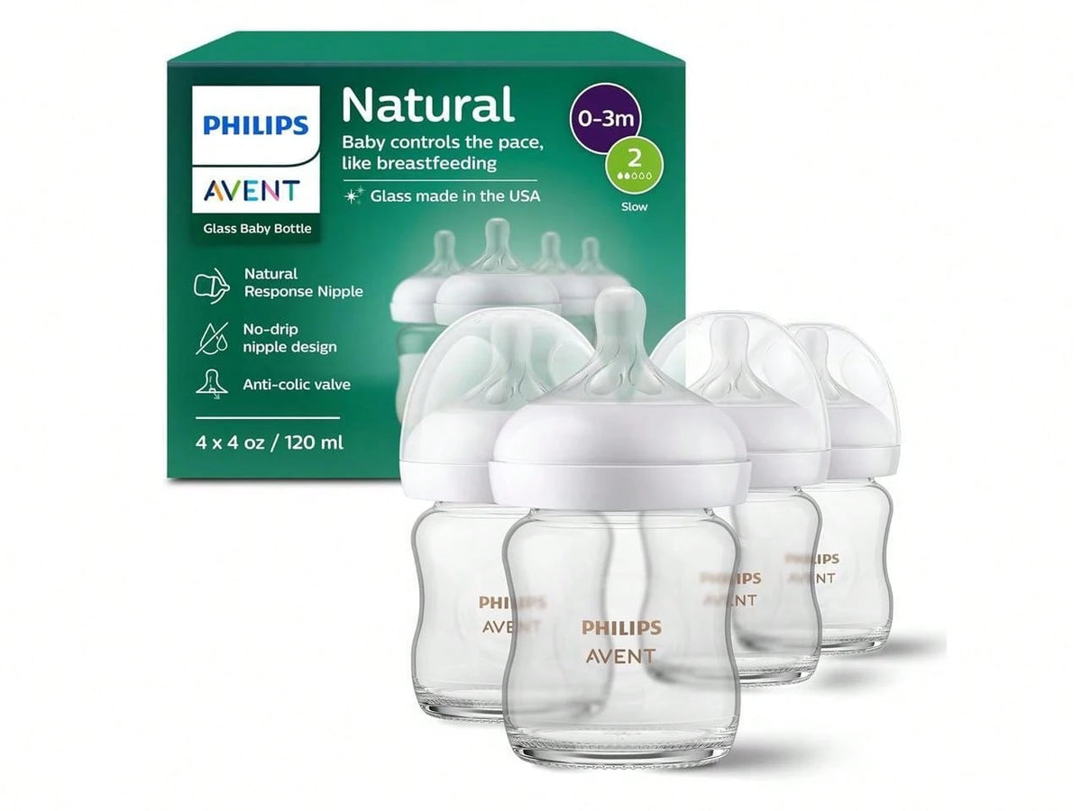 Philips Avent Glass Natural Baby Bottle With Natural Response Nipple, 4oz, 4pk, SCY910/04