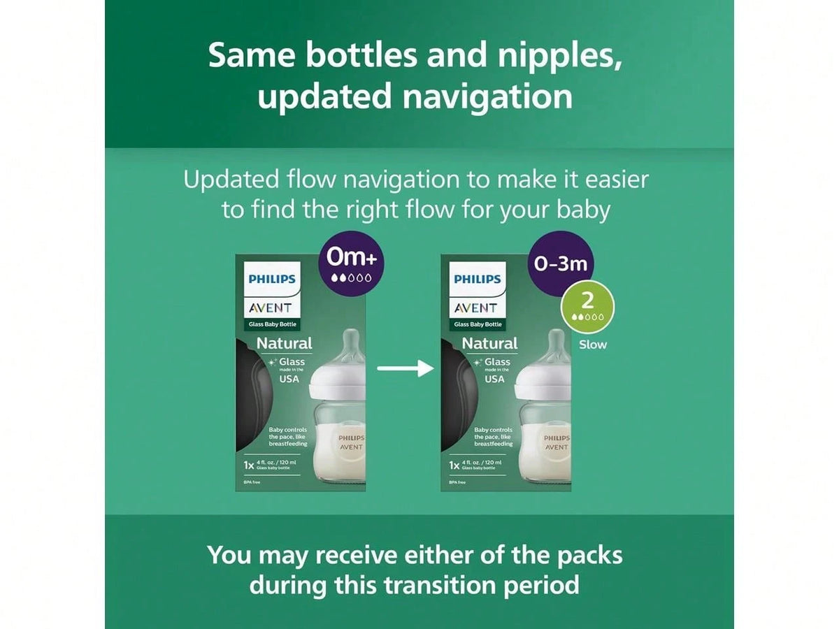 Philips Avent Glass Natural Baby Bottle With Natural Response Nipple, 4oz, 4pk, SCY910/04