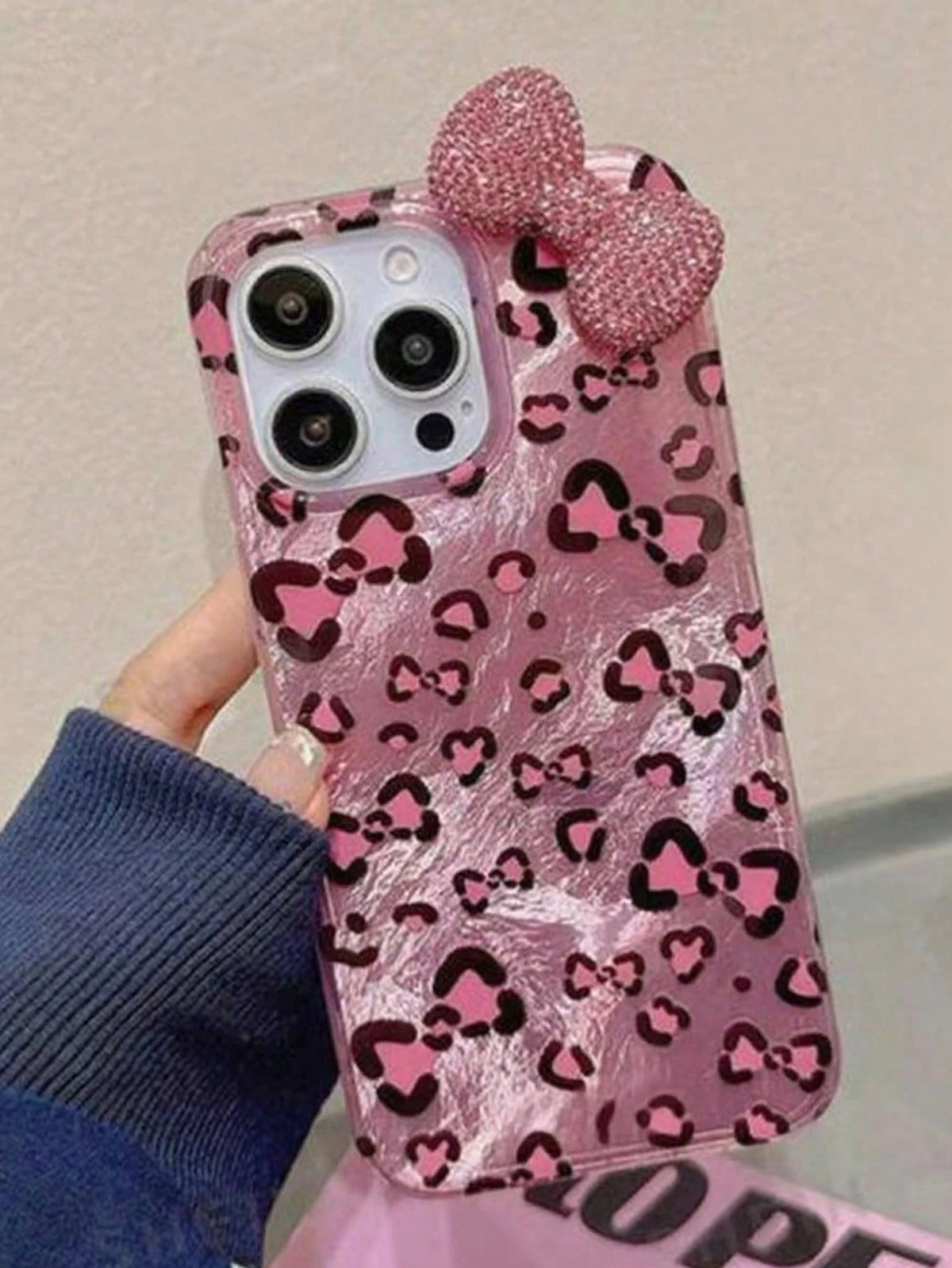 Pink Fashion 3D Rhinestone Bow Leopard Print Phone Case, Compatible With Iphone 17/16/15/14/13/12 Pro Max/11, Fashionable Shock-Resistant Back Cover Birthday Gift Spring