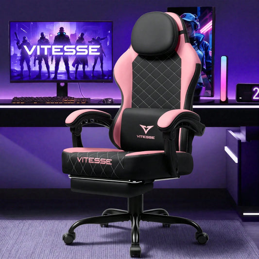 Pink Gaming Chair With Footrest,Ergonomic Gamer Chair For Adults, Racing Style Reclining Computer Game Chair With Headrest And Lumbar Support