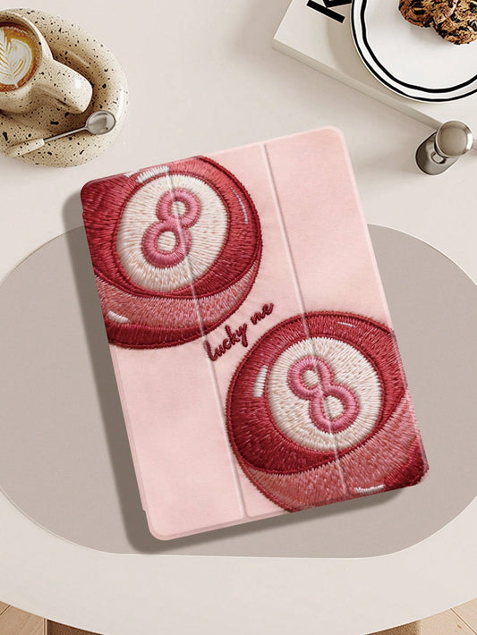 Pink Shockproof Billiards Element Lucky Me Embroidered Basic Pad Case Tablet Protective Case Suitable For 9.7/10.2/10.5/10.9/12.9/Pro 11 10th Gen Galaxy Tab S6 Lite 10.4 Kindle Paperwhite 12th Gen 202