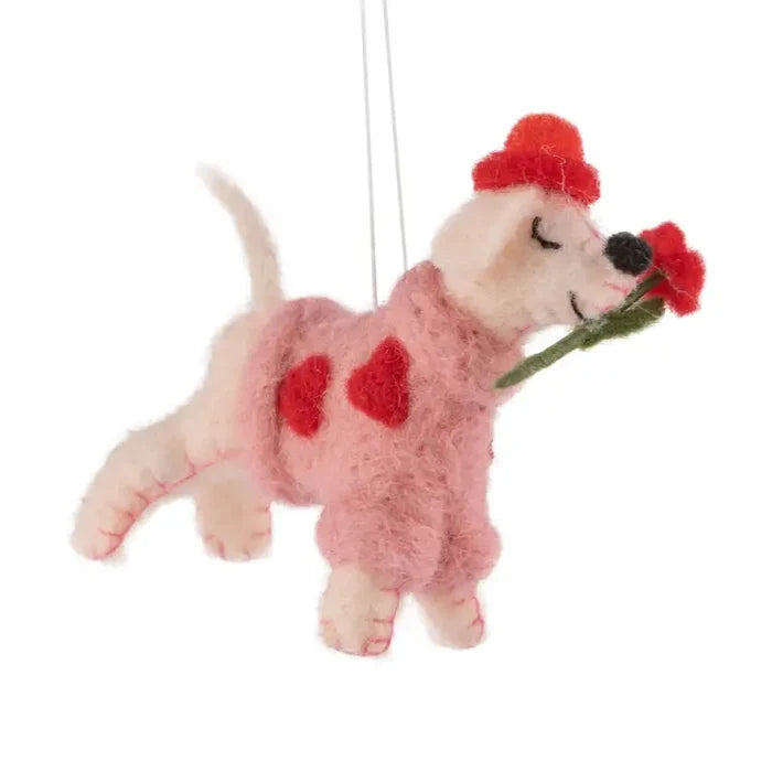 Pink Sweater Dog Felt Ornament