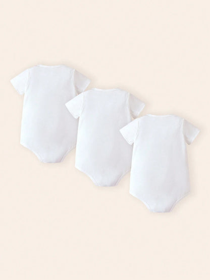 Playful Pals White And Red 3pcs Newborn Baby Boy/Girl Mother's Day/Father's Day 'i Love Mom/Dad' Slogan Short Sleeve Summer Casual Cute Family Matching Bodysuit