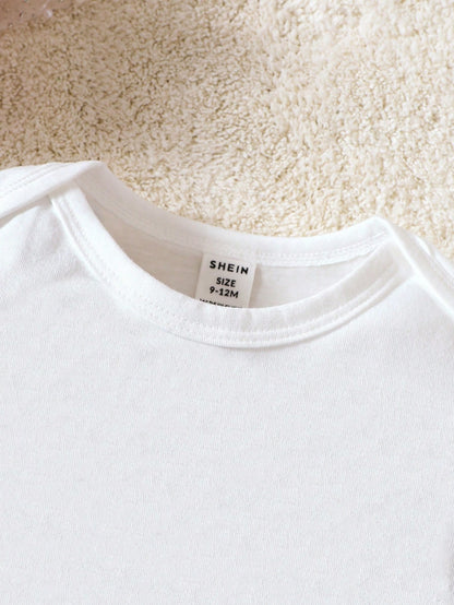 Playful Pals White And Red 3pcs Newborn Baby Boy/Girl Mother's Day/Father's Day 'i Love Mom/Dad' Slogan Short Sleeve Summer Casual Cute Family Matching Bodysuit