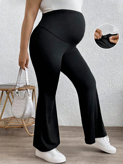 Plussiva Maternity Casual Adjustable Waist Solid Color Flare Pants Fall