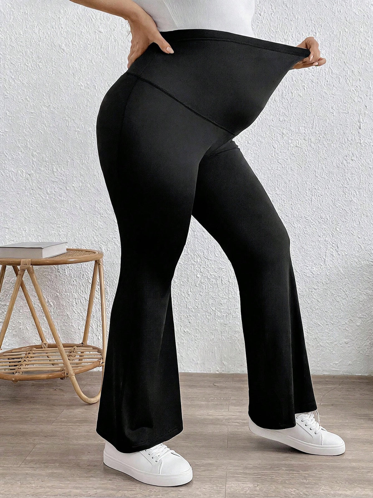 Plussiva Maternity Casual Adjustable Waist Solid Color Flare Pants Fall