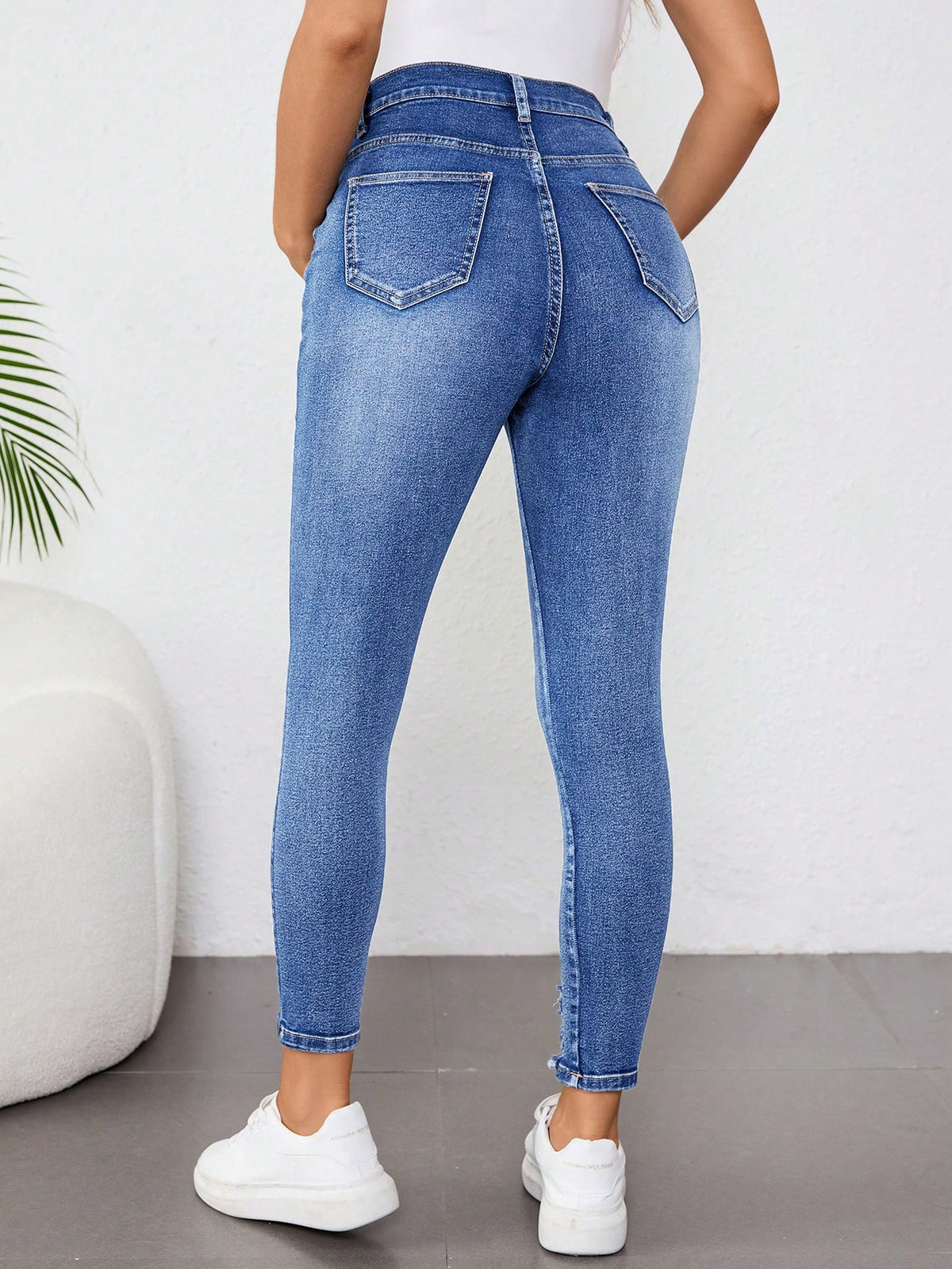 Plussiva Plus Size Maternity Skinny Blue Jeans Women,Autumn Casual Light Wash Washed Distressed Hem Denim Pants,Vintage Y2k Streetwear Birthday Night Out Work