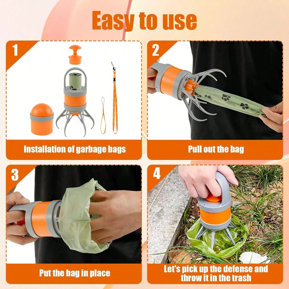 Portable Dog Feces Cleaner, Non-Contact Dog Waste Cleaner, Suitable For Small And Large Dogs, With Garbage Bag Additions And Dog Poop Bag, Without Battery
