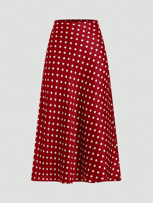 Privé Women's Elegant Polka Dot Satin Skirt For Commuter