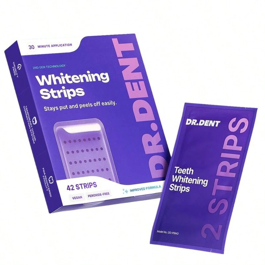 Purple Teeth Whitening Strips With Nano-Hydroxyapatite, 21 Applications For Sensitive Teeth, 30Min Fast Stain Remover For Yellow Teeth