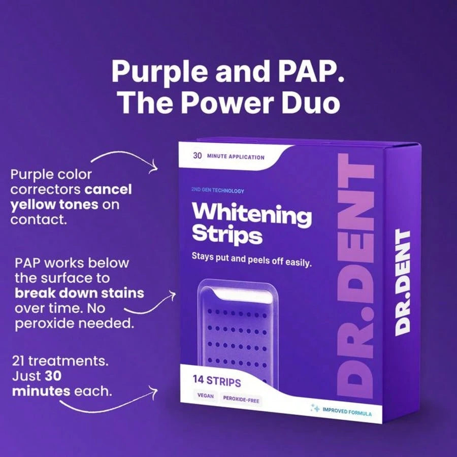 Purple Teeth Whitening Strips With Nano-Hydroxyapatite, 21 Applications For Sensitive Teeth, 30Min Fast Stain Remover For Yellow Teeth