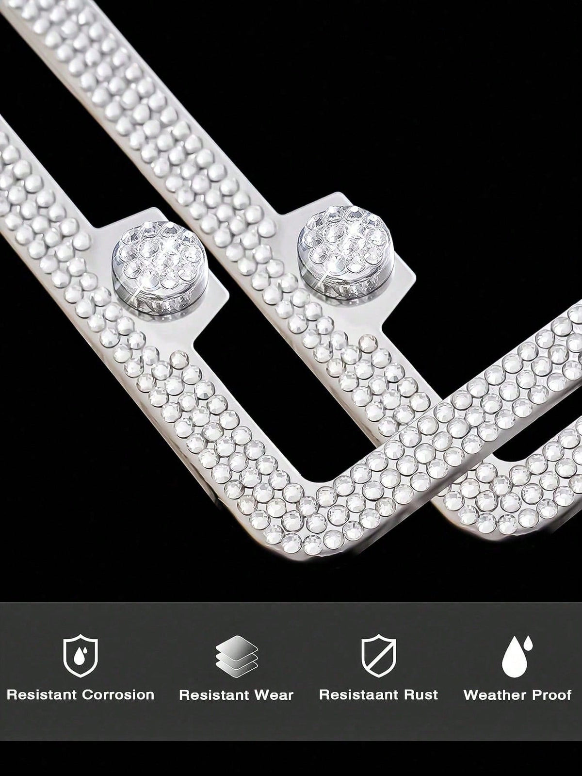 Rhinestone Bling License Plate Frames Rhinestone Sparkle Universal Car Plate Frame Glitter Diamond Crystals,Rhinestone Handcrafted Crystal Premium Stainless Steel, Slim License Plate For Women & Men
