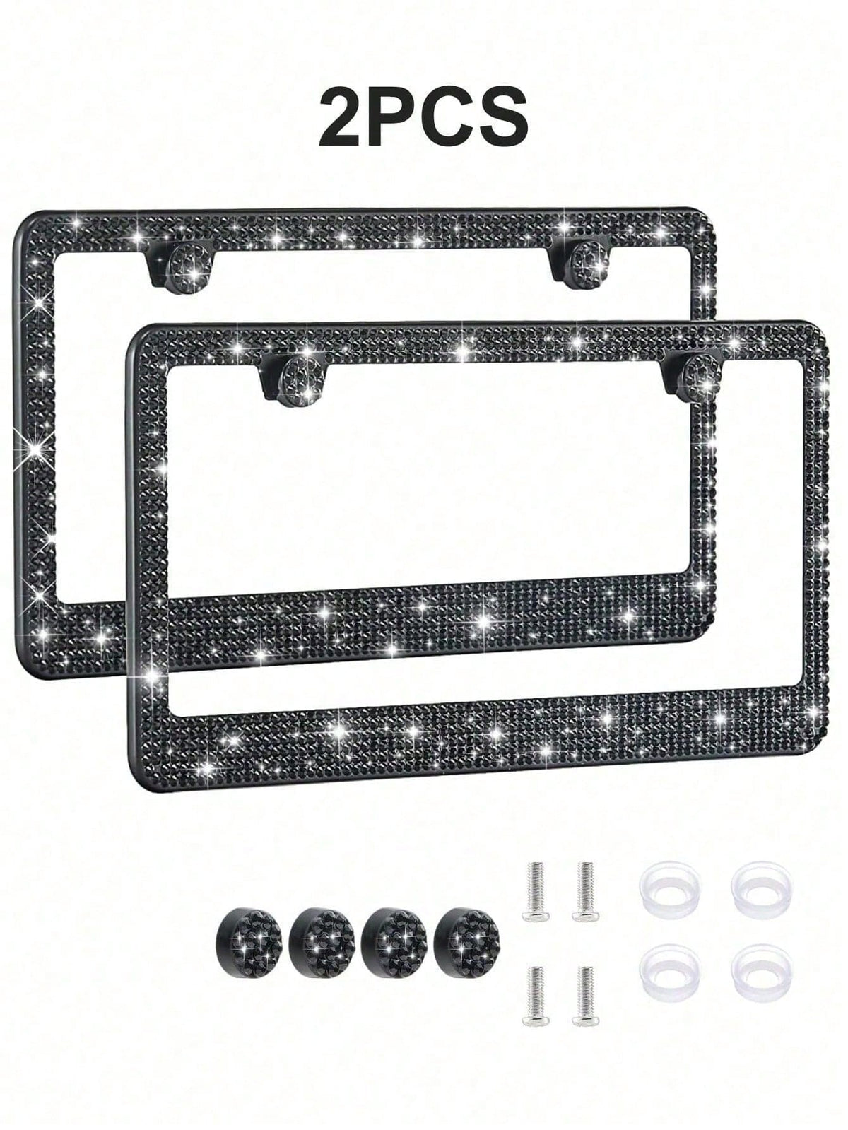 Rhinestone Bling License Plate Frames Rhinestone Sparkle Universal Car Plate Frame Glitter Diamond Crystals,Rhinestone Handcrafted Crystal Premium Stainless Steel, Slim License Plate For Women & Men