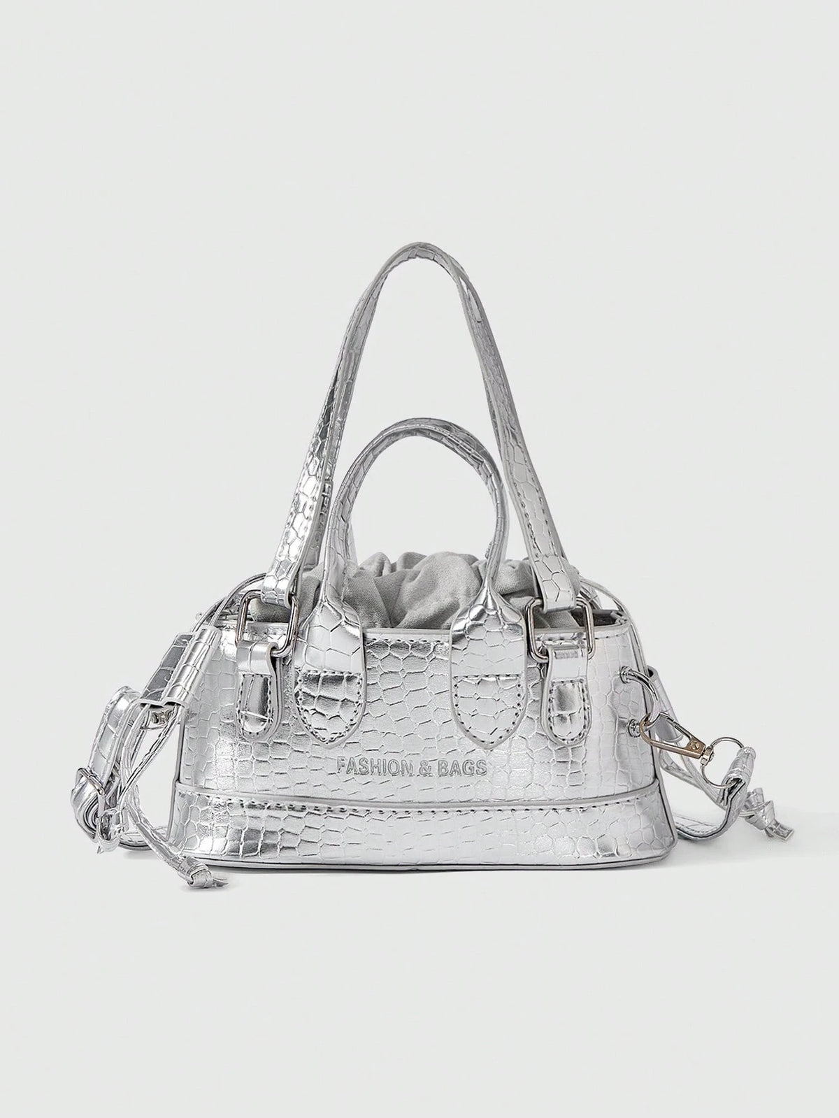ROMWE Grunge Punk Lightweight,Business Casual Mini Metallic Crocodile Embossed Drawstring Design Novelty Bag For Teen Girls Women College Students,Rookies & White-Collar Workers Perfect For Office,Col