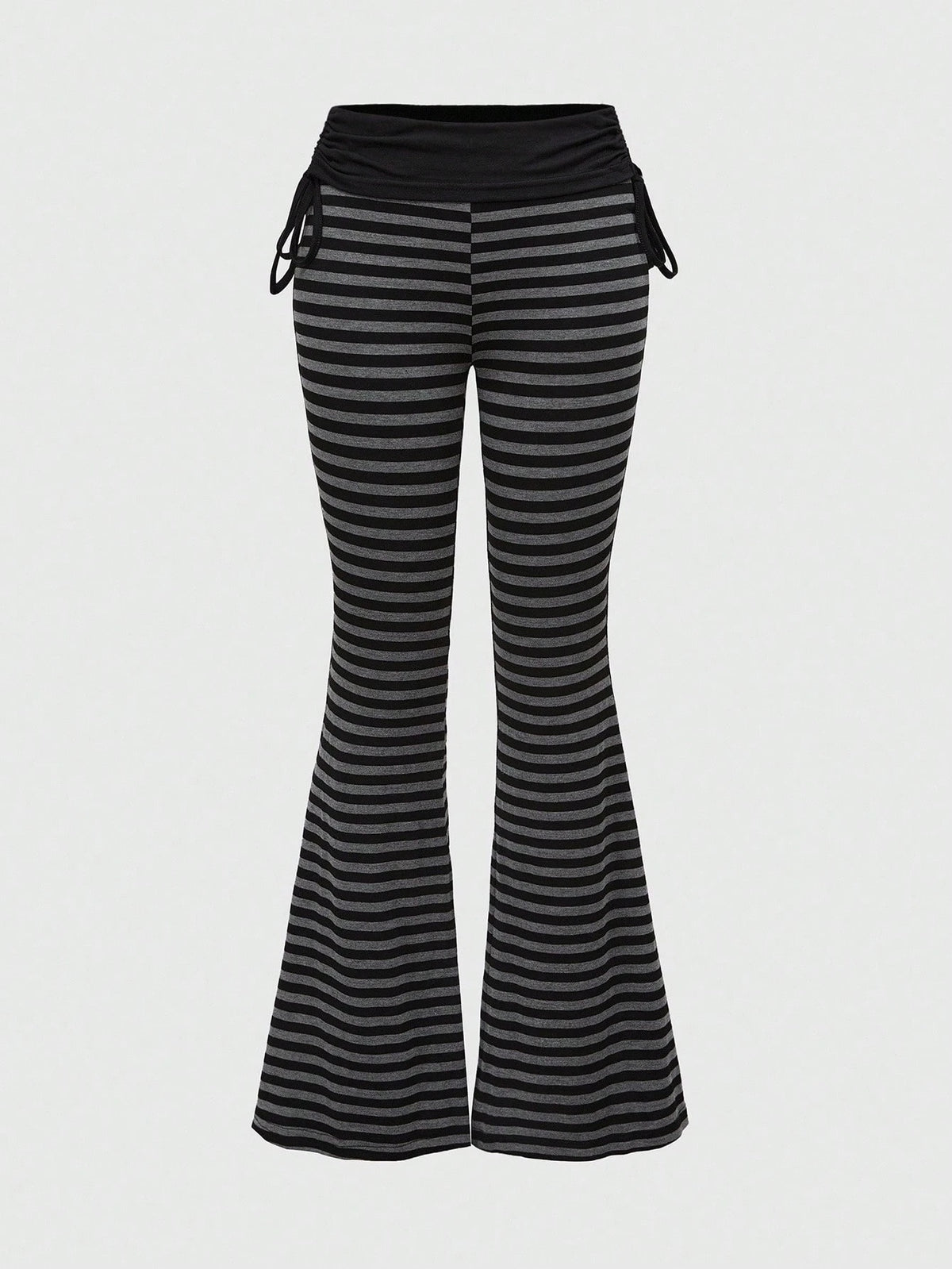 ROMWE Grunge Punk Versatile Black Drawstring Flare Leg Pants For Women