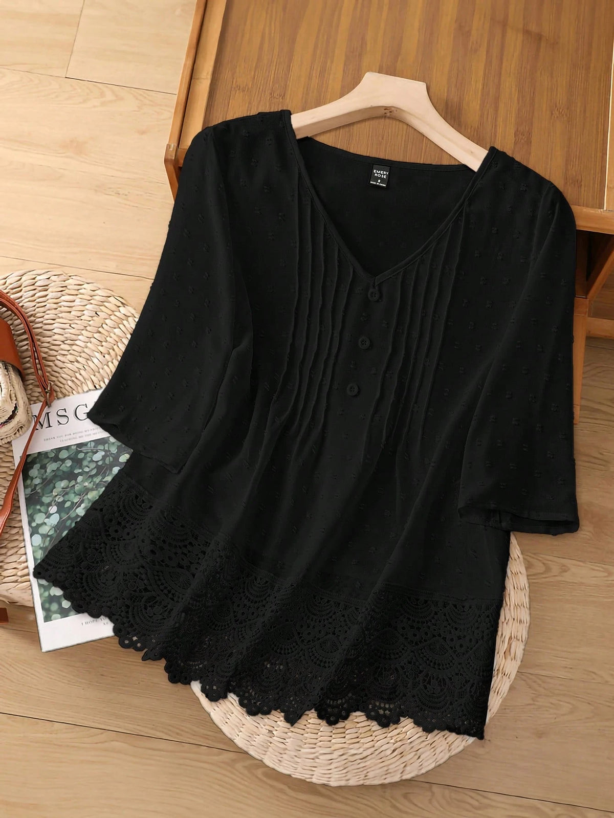 Rusticease Women's Summer Solid Color V-Neck Short Sleeve Casual Loose Shirt