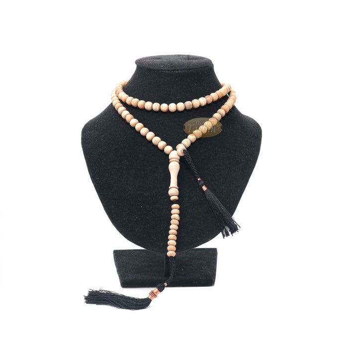 Sandalwood 7 mm Islamic 99-Bead Tasbih Sibha Prayer Beads with Black Tassels