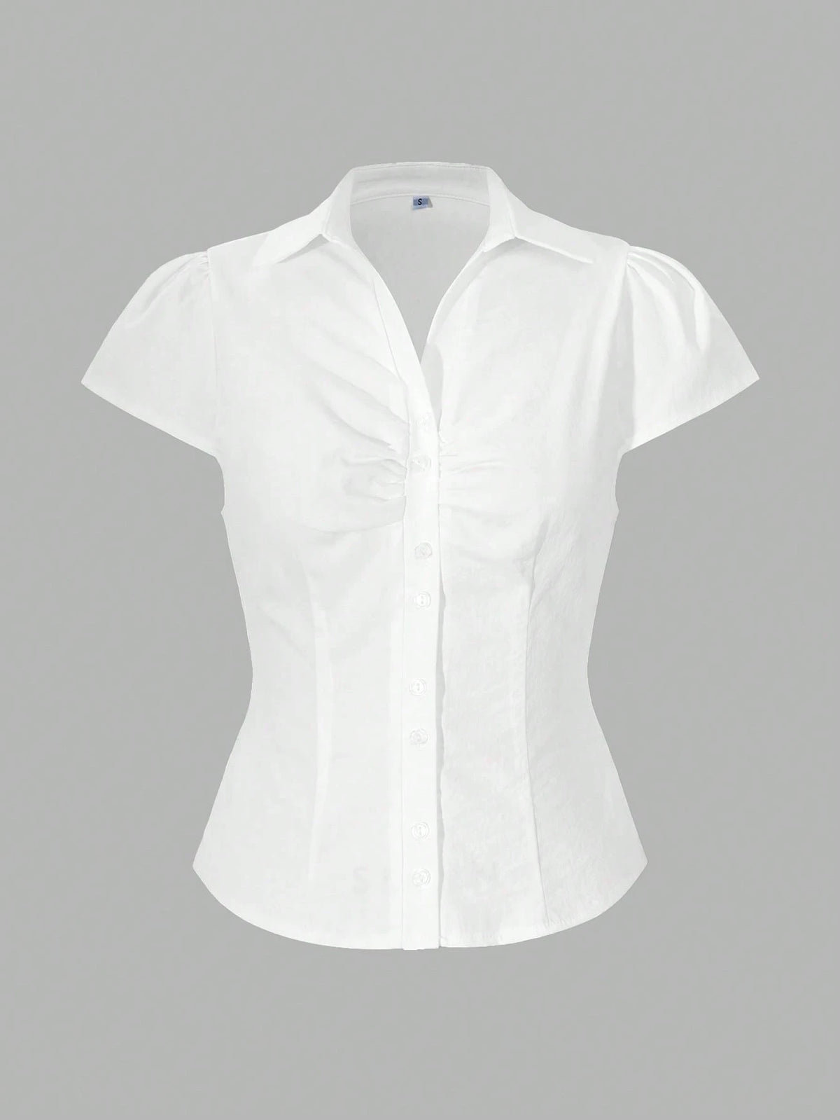 SCARLUX Summer&Fall Y2K Women Solid White Back Tie Short Sleeve Blouse, Slim Fitted Top For Back To School Street Wear