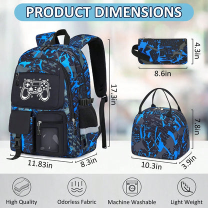 School Backpack For Boys- Gamer Boys Backpack For Kids Children Teens Elementary Middle School Students- 18" Large Capacity School Bookbag