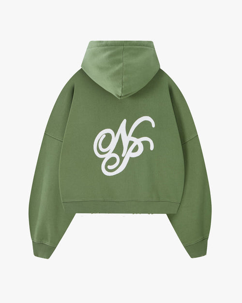 Script Zip-Up Hoodie Green