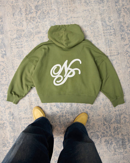 Script Zip-Up Hoodie Green
