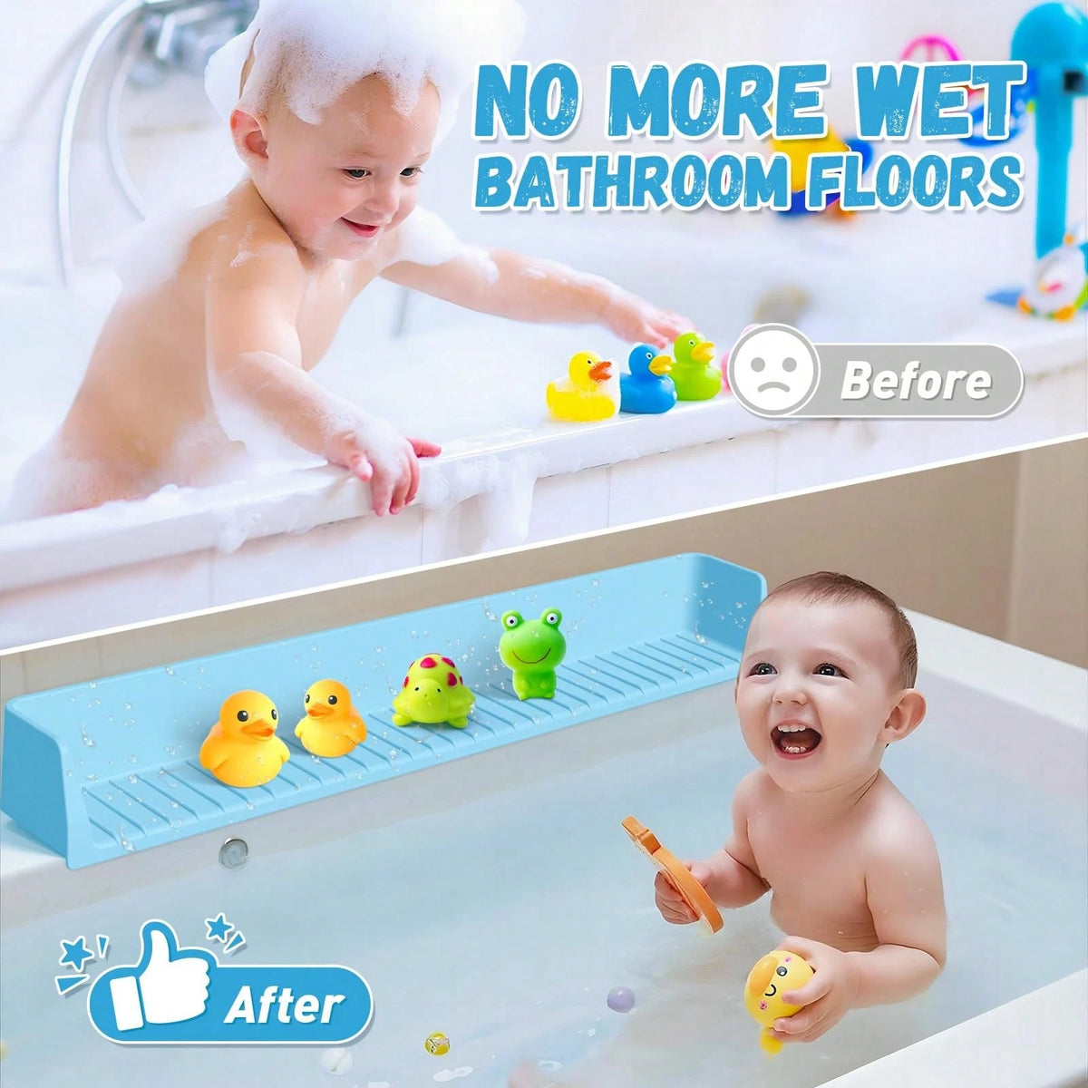 Silicone Bathtub Splash Guard, Bath Toy Organizer With 11 Strong Suction Cups, Foldable For Easy Storage, Prevents Water From Splashing Out. Fun Bath Time For Toddlers And Babies, Available In Three C
