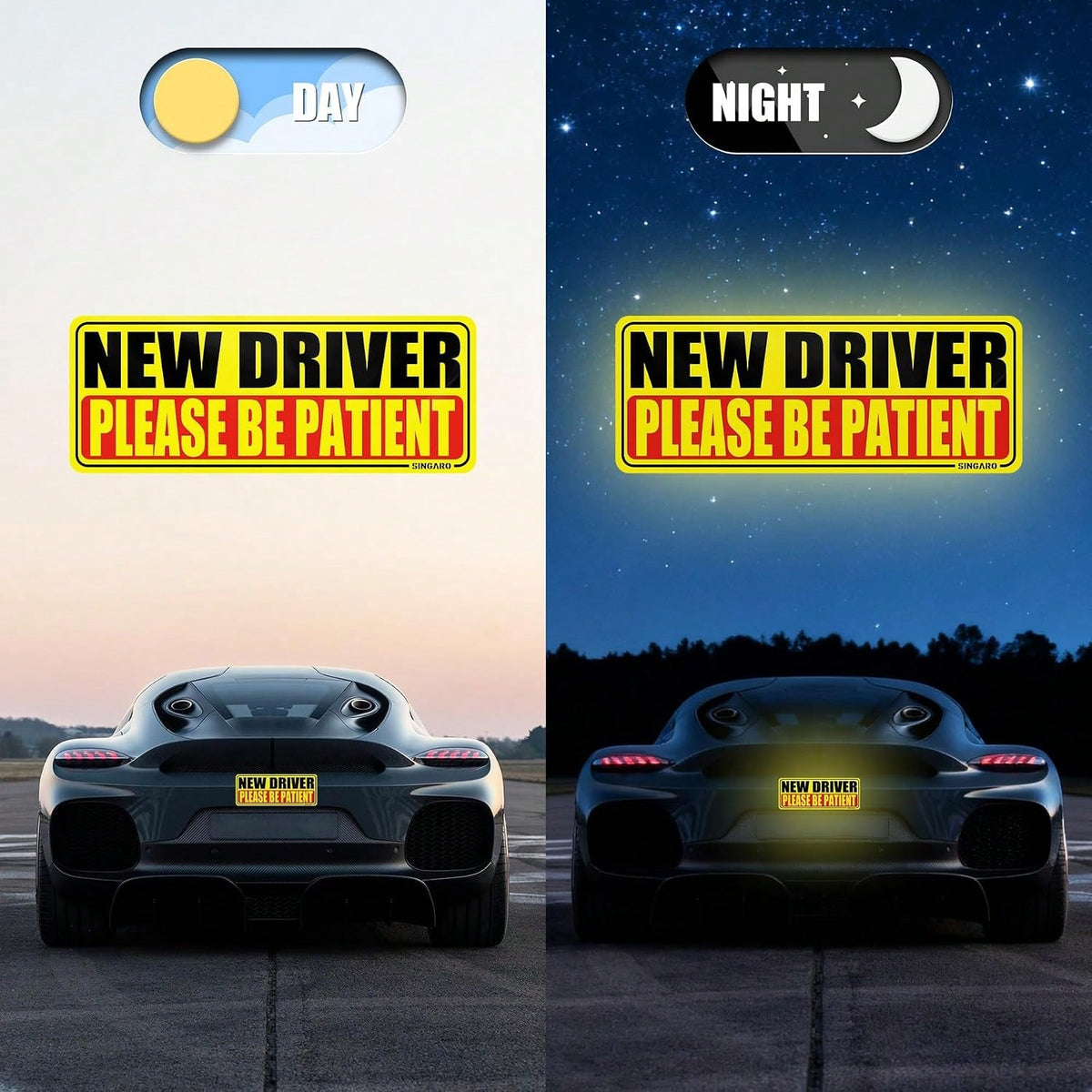 SINGARO New Driver Magnet For Car, Please Be Patient New Driver, 3Pcs Magnetic Reflective Novice Rookie Drivers Safety Warning Bumper Stickers, Removable Car Exterior Accessories