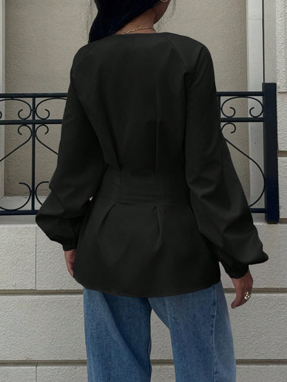 Siren Gaze Elegant Solid Color Waist Cinching Shirt, Autumn New Arrival Winter,Fall,Fall Clothes For Women Casual Spring