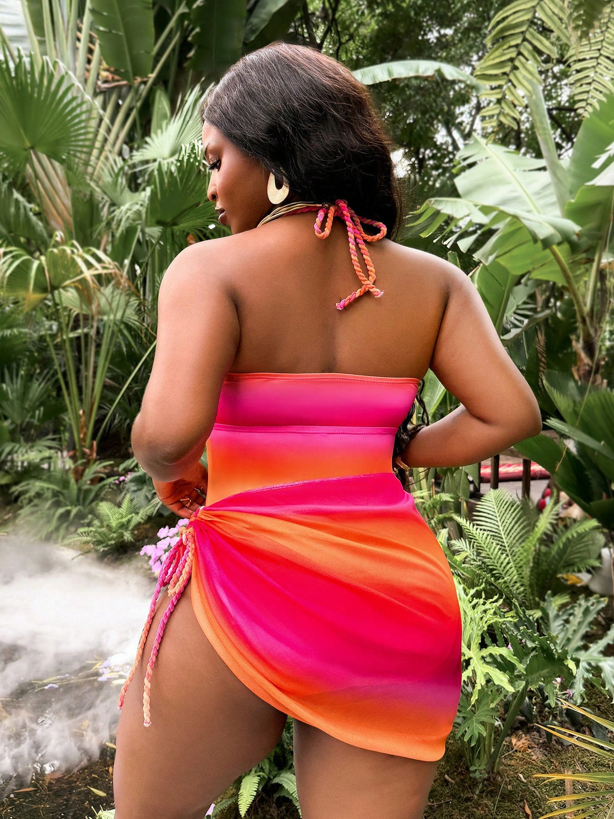 Slaydiva 2026 New Ombre Color Halter One-Piece Swimsuit, Plus Size Women Beach Vacation Outfit With Cover-Up Skirt, Spring/Summer