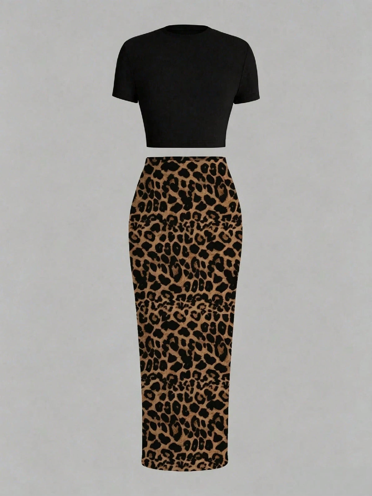 Slaydiva 2pcs/Set Fitted Short Sleeve Crew Neck T-Shirt And Bodycon Maxi Skirt
