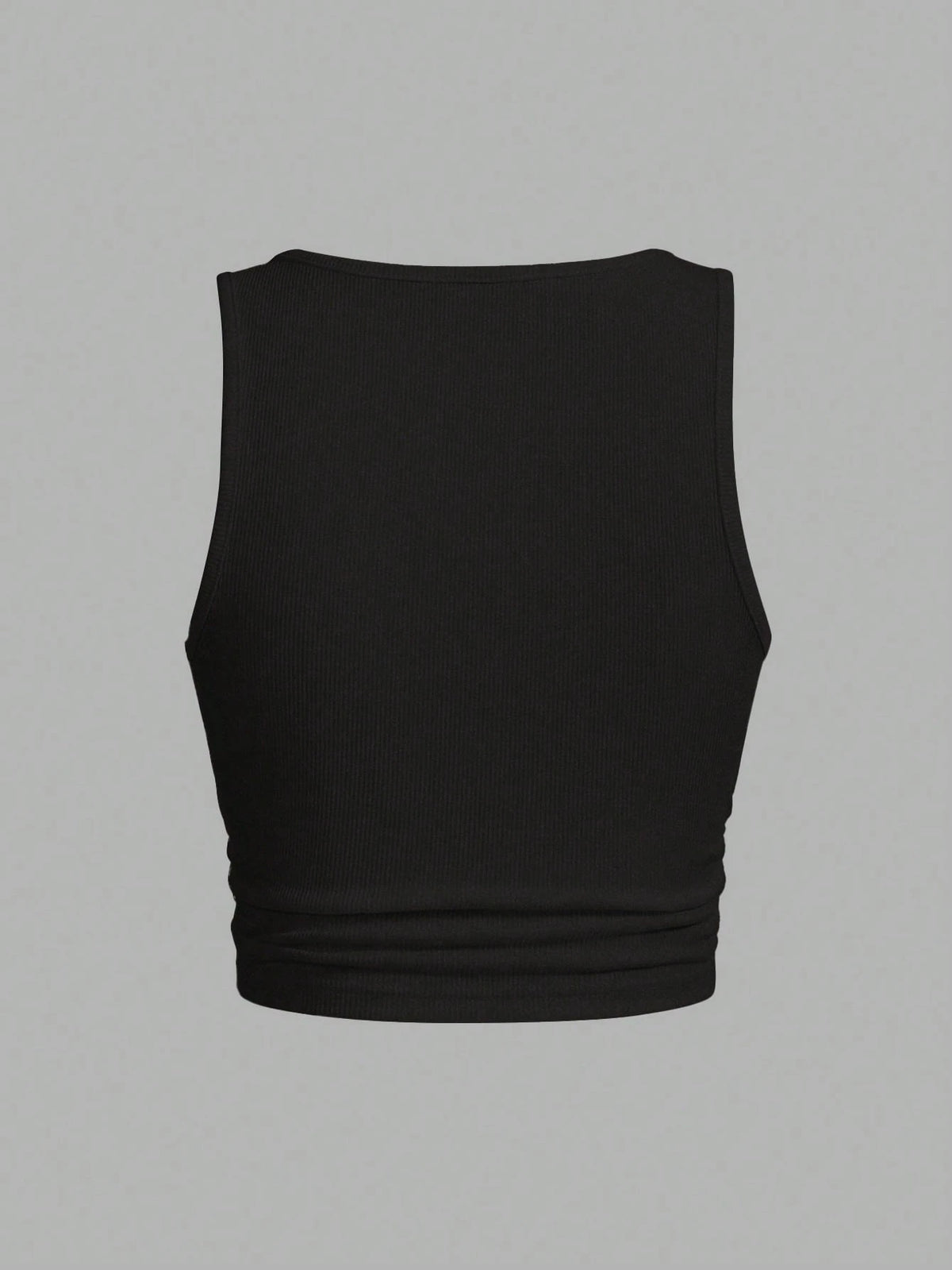 Slaydiva Casual Basic U-Neck Narrow Ribbed Padded Tank Top For Women Plus Size Regular Fit With Padding, Black, Sleeveless, Ribbed Texture