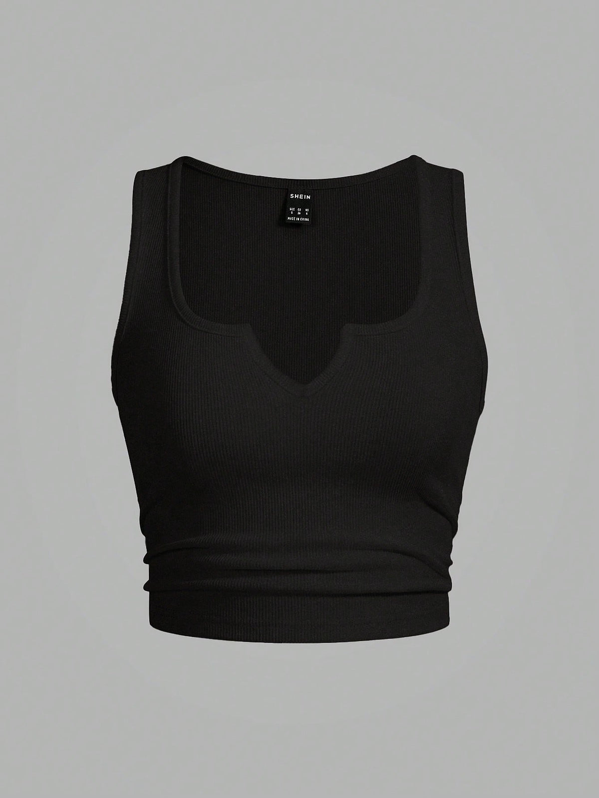Slaydiva Casual Basic U-Neck Narrow Ribbed Padded Tank Top For Women Plus Size Regular Fit With Padding, Black, Sleeveless, Ribbed Texture