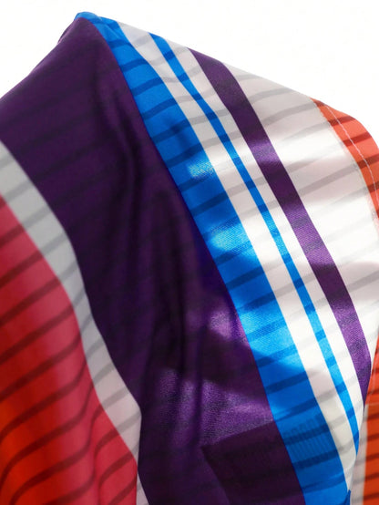 Slaydiva Casual Sling Colorful Striped Imitation Pit Fabric All-Over Printed Mini Tight Dress Women's Dress,Summer Dresses For Women