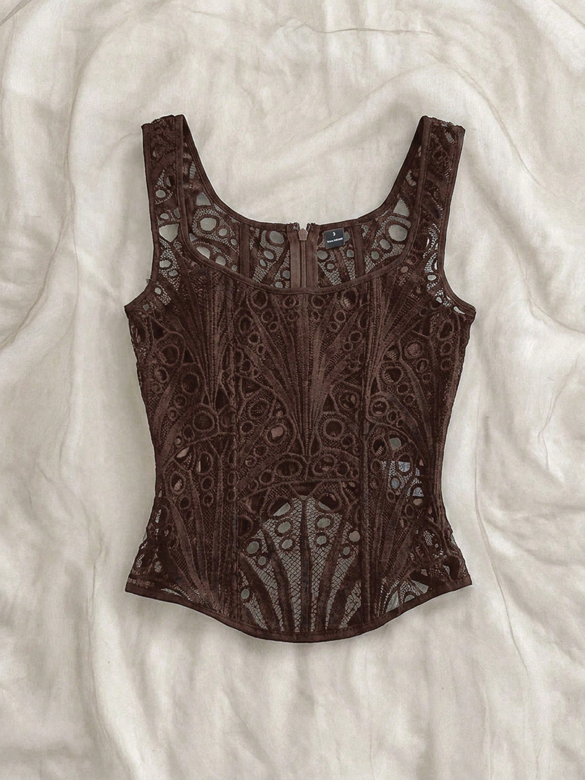 Soleia Women Dark Brown,Summer,Seductive,Party Night Camisole Backless Hollow Out Textured Wedding Guest Attire,Casual Beach Vacation Top No Chest Padding