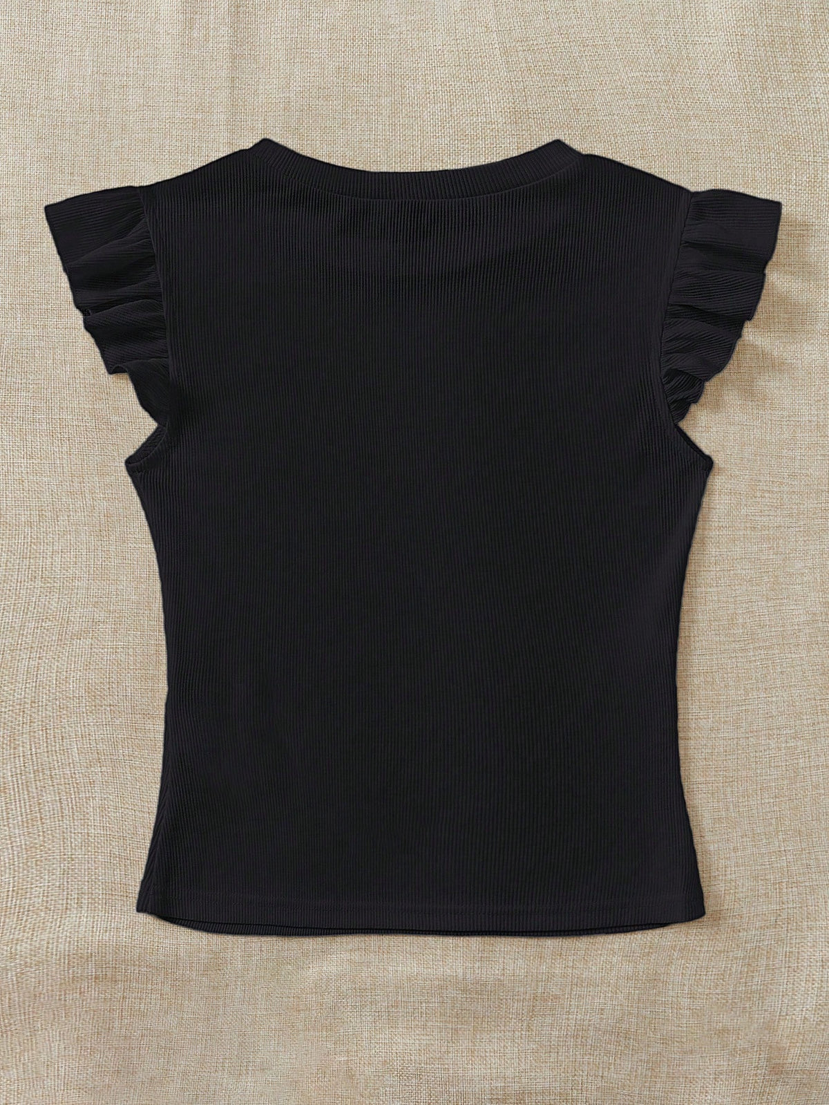 Soleia WYWH Vacation Ruffle Trim Ribbed White Knit Tee
