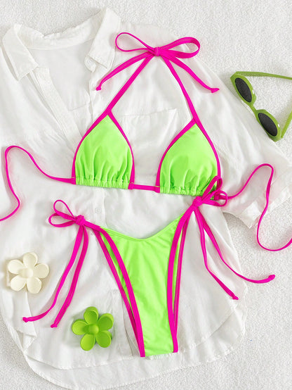 Spring Break Women's Contrast Color Sexy Bandeau Bikini Swimsuit Set, Beach Holiday Vacation Two Pieces Summer