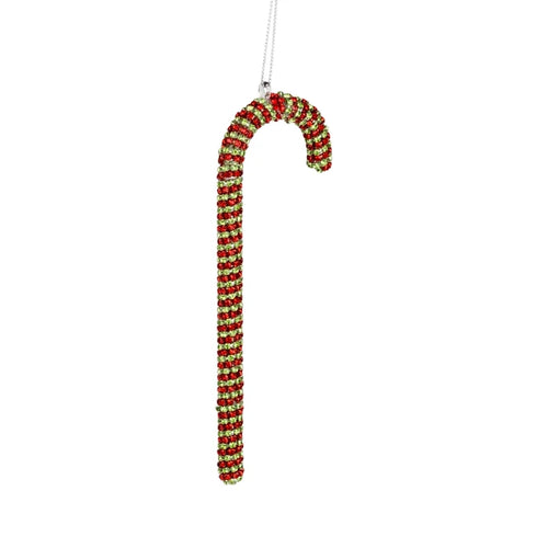 Striped Glass Candy Cane Ornament 6.25"